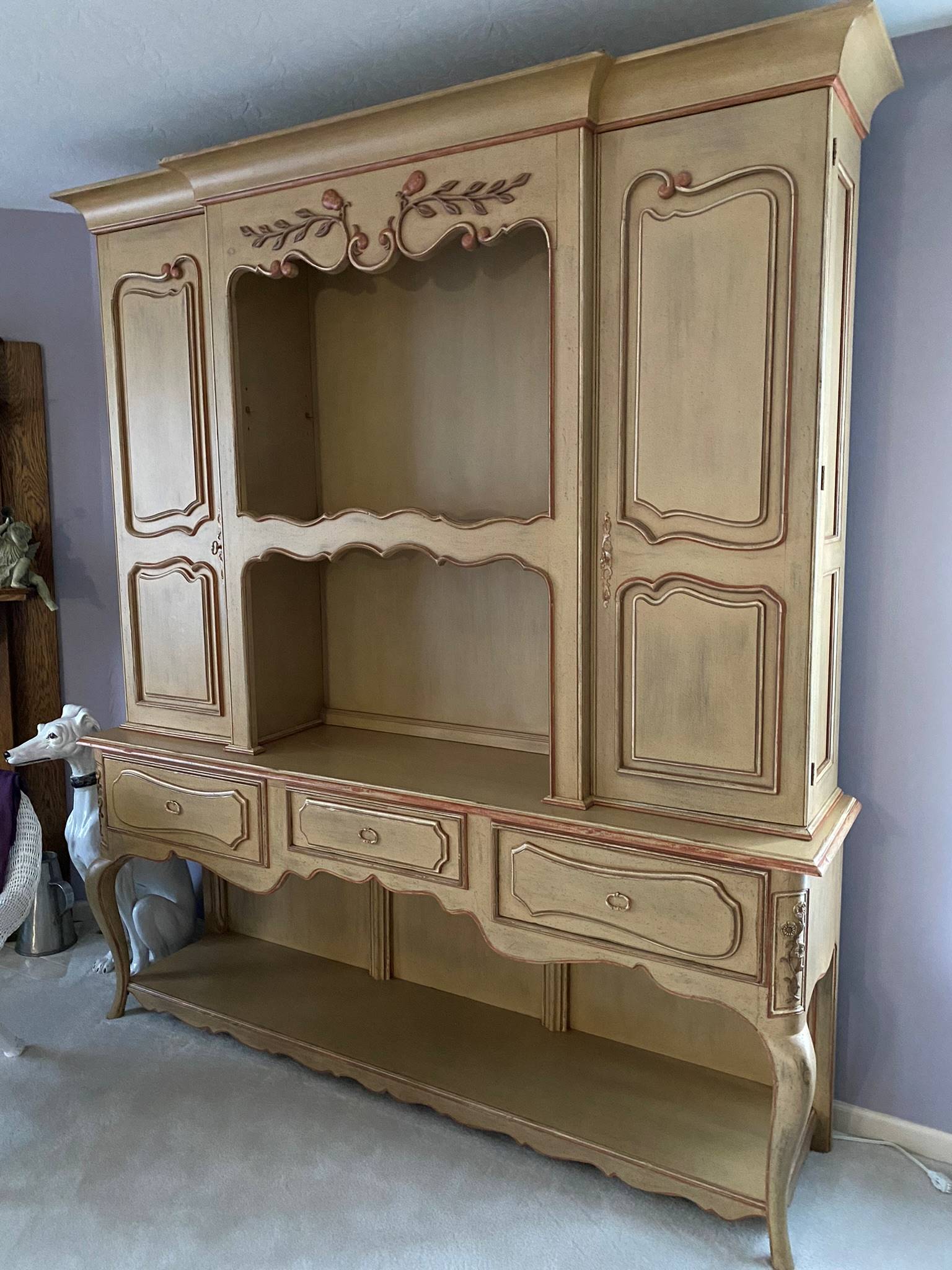 Photo of Hutch Buffet Breakfront Cabinet  French Provincial style 1940-50s  Spectacular   $1399