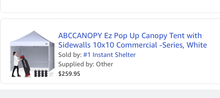 Photo of Pop Up Canopy Tent for Sale, 200.00